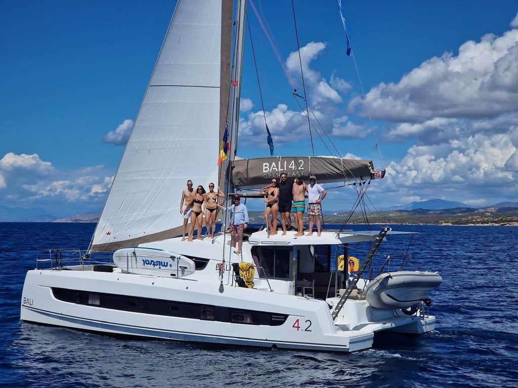 People on sailing catamaran